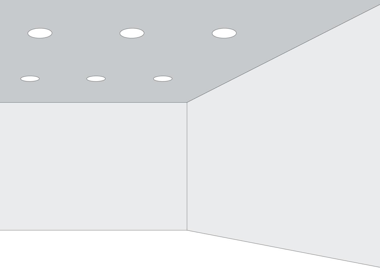 Raum mit Deckeneinbauleuchten, die Lichtmuster erzeugen, zur Illustration der Gesetze der Formwahrnehmung.