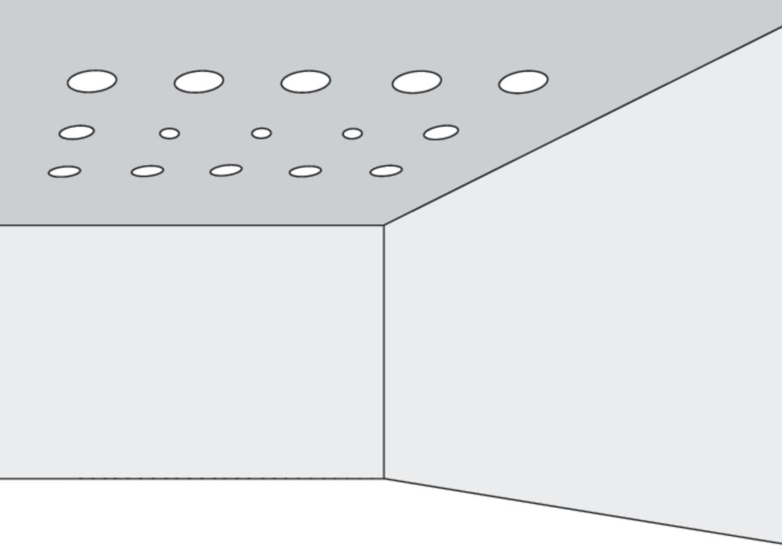 Decke mit runden ERCO Deckeneinbauleuchten, die ein Muster bilden, zur Illustration der Gesetze der Formwahrnehmung.