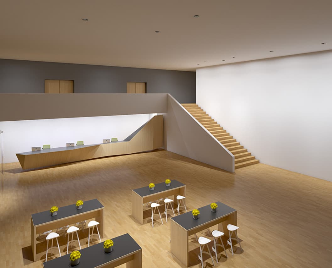 Einladendes Foyer mit ERCO Beleuchtung, das Orientierung und eine angenehme Atmosphäre schafft.