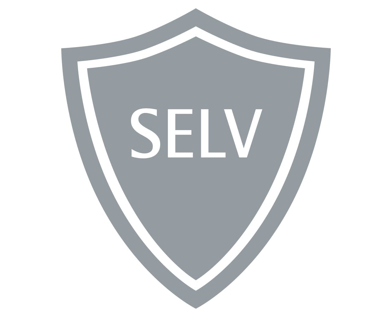 SELV-Schutzzeichen für extra-niedrige Sicherheitsspannung gemäß EN 60558-2-6.